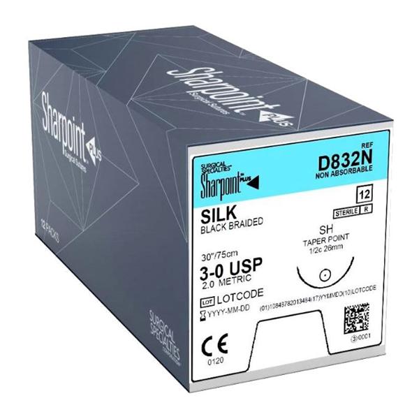 Look/Div Surgical Specialties Suture 3-0 Silk Hr-26 Black 30" Braid 12/Bx - D832N