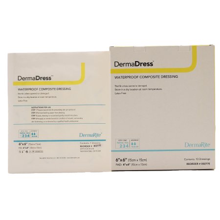 DermaDress - Composite Dressing Waterproof 6 X 6 Inch Polyester / Rayon / Nonwoven Sterile - 00277E