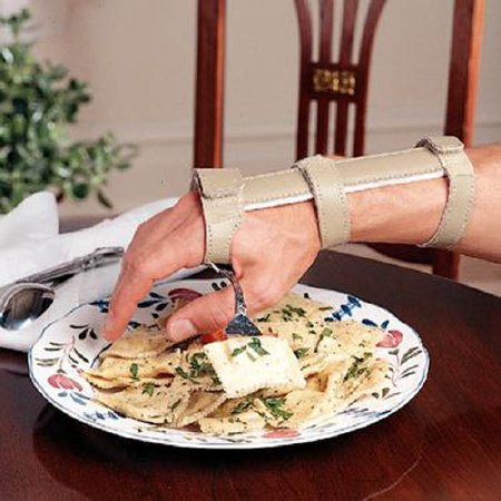 Patterson Medical Supply Economy Wrist Support With Fixed Palmar Pocket Leather / Metal Left Hand Beige Large - 152402