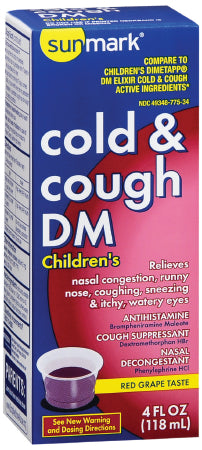 McKesson sunmark Children's Cold and Cough Relief 5 mg - 2.5 mg - 1 mg / 5 mL Strength Elixir 4 oz. - 49348077534