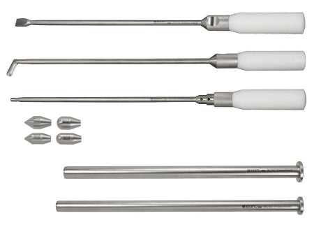 Miltex Instrument Set One of Each V, Hockey Stick and Round Bullet Shaped Breast Dissector, Small and Large Trocar Tube - PM-21970