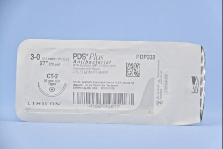 J & J Healthcare Systems PDS Plus Antibacterial Suture with Needle Absorbable Uncoated Violet Suture Monofilament Polydioxanone with Irgacare MP Antibacterial Suture Size 3-0 27 Inch Suture 1-Needle 26 mm Length 1/2 Circle Taper Point Needle - PDP316H