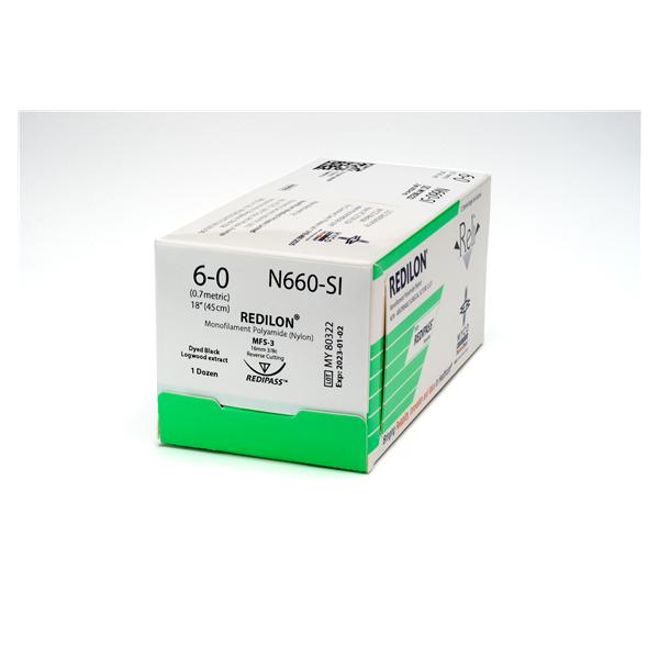 Myco Medical Supplies Suture 6-0 Nylon Mfs-3 Reli Redilon Black 18" Monofilament 12/Bx - N660-SI