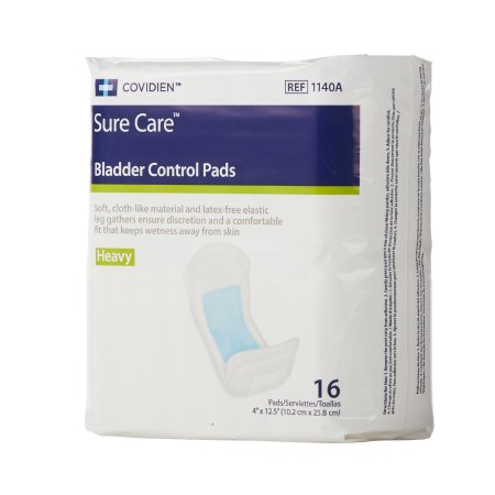 Cardinal Sure Care Bladder Control Pad 12-1/2 Inch Length Heavy Absorbency Polymer One Size Fits Most Unisex Disposable - 1140A