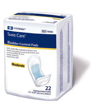 Cardinal Sure Care Bladder Control Pad 9-3/4 Inch Length Moderate Absorbency Polymer One Size Fits Most Unisex Disposable - 1100B