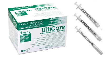 Ultimed UltiCare Tuberculin Syringe with Needle 1 mL 25 Gauge 1 Inch Attached Needle Safety Slide Needle - 25110