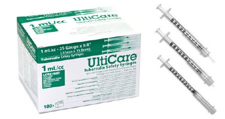 UltiCare - Tuberculin Syringe with Needle 1 mL 25 Gauge 1 Inch Thin Wall Sliding Safety Needle - 25110
