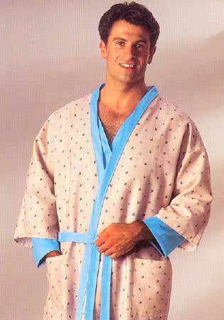 Standard Textile Patient Robe Large Nova Blue Print Reusable - 70388430