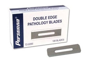 AccuTec Blades Personna Pathology Blade Rounded Corner, Carbon Steel, 0.38 mm, 3 Facet Double Edge, 0.75 X 2.25 Inch, Disposable, NonSterile - 72-0200-0000