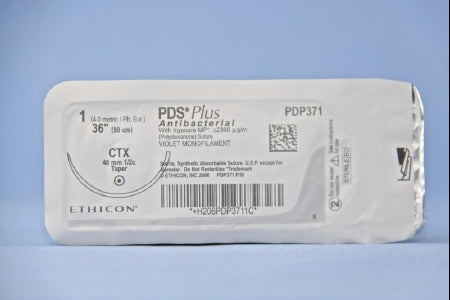 J & J Healthcare Systems PDS Plus Antibacterial Suture with Needle Absorbable Uncoated Violet Suture Monofilament Polydioxanone with Irgacare MP Antibacterial Suture Size 1 36 Inch Suture 1-Needle 48 mm Length 1/2 Circle Taper Point Needle - PDP371T