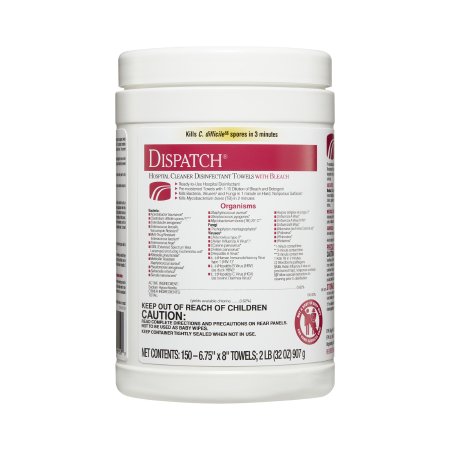 Dispatch with Bleach - Surface Disinfectant Cleaner Premoistened Manual Pull Wipe 150 Count Canister Fruity Floral Bleach Scent NonSterile - 69150