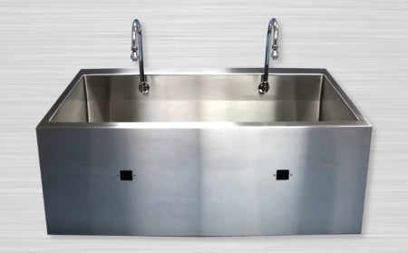 ES Series - Surgical Scrub Sink Mounted Double Sink High Mount Swivel Gooseneck Spout Adjustable Swivel Spray Aerator - Future Health Concepts - FHCES47