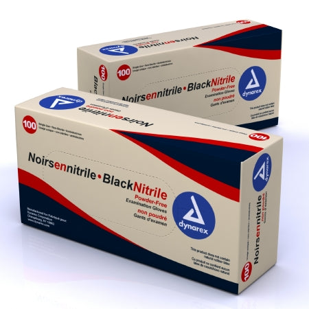 Dynarex - Exam Glove Large NonSterile Nitrile Standard Cuff Length Fully Textured Black Not Chemo Approved - 2523