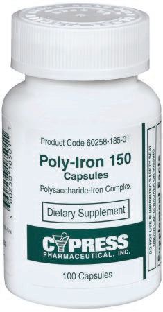 Cypress Pharmaceutical Poly-Iron Mineral Supplement Iron 150 mg Strength Capsule 100 per Pack - 60258018501