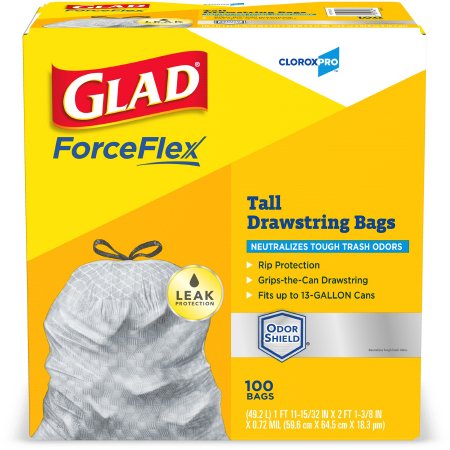 CloroxPro Glad ForceFlex Tall Kitchen - Trash Bag 13 gal. Gray LLDPE 0.95 mil 24 X 28 Inch Flat Pack - 70427
