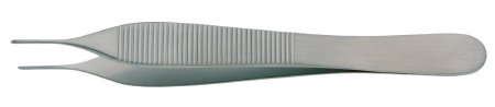 BR Surgical BR Surgical Tissue Forceps Adson-Micro 4-3/4 Inch Surgical Grade Stainless Steel / Tungsten Carbide NonSterile NonLocking Thumb Handle Straight 1 X 2 Teeth w/Tying Platform - BR10-17312