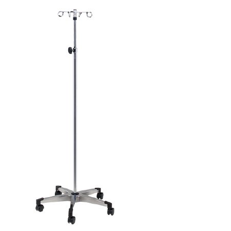 Clinton Industries - IV Pole Ram Horn Hooks 4-Hook 5 Legs Cast Aluminum Base, Soft Roll Dual Wheel Casters, 23 Inch Base Diameter - IVS-354