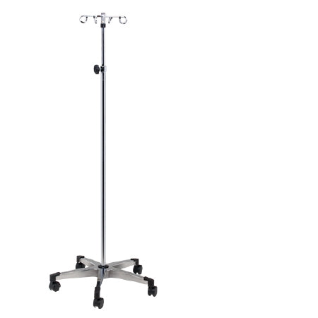 Clinton Industries IV Pole Ram Horn Hooks 4-Hook 5 Legs Cast Aluminum Base, Soft Roll Dual Wheel Casters, 23 Inch Base Diameter - IVS-354