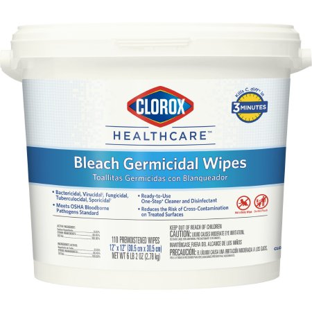 Clorox Healthcare Bleach Germicidal - Surface Disinfectant Cleaner Premoistened Germicidal Manual Pull Wipe 110 Count Pail Chlorine Scent NonSterile - 30358