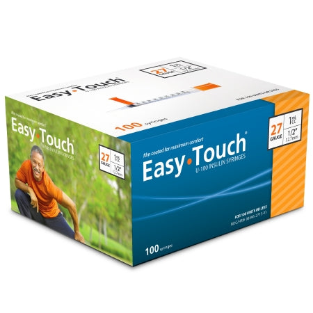 MHC Medical EasyTouch Insulin Syringe with Needle 1 mL 27 Gauge 1/2 Inch Attached Needle Without Safety - 827155