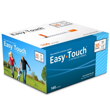 MHC Medical EasyTouch Insulin Syringe with Needle 1 mL 30 Gauge 1/2 Inch Attached Needle Without Safety - 830155