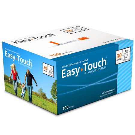 MHC Medical EasyTouch Insulin Syringe with Needle 0.3 mL 30 Gauge 1/2 Inch Attached Needle Without Safety - 830355