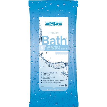 Sage Products Essential Bath Medium Weight Bath Wipe Soft Pack Purified Water / Methylpropanediol / Glycerin / Aloe Scented 8 Count - 7800
