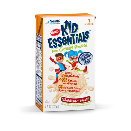 Nestle Healthcare Nutrition Boost Kid Essentials 1.0 Pediatric Oral Supplement / Tube Feeding Formula Strawberry Splash Flavor 8 oz. Tetra Brik Ready to Use - 33530000
