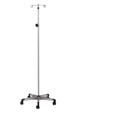 Clinton Industries - IV Pole Ram Horn Hooks 2-Hook 5 Legs Cast Aluminum Base, Soft Roll Dual Wheel Casters, 23 Inch Base Diameter - IVS-352