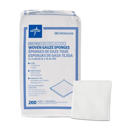 Medline - Gauze Sponge Cotton 8-Ply 4 X 4 Inch Square NonSterile - NON25408