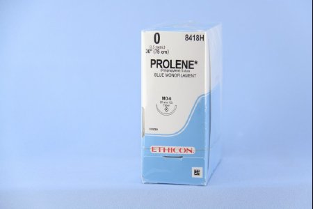 Prolene - Suture with Needle Nonabsorbable Uncoated Blue Suture Monofilament Polypropylene Suture Size 0 30 Inch Suture 1-Needle 26 mm Length 1/2 Circle Taper Point Needle - 8418H