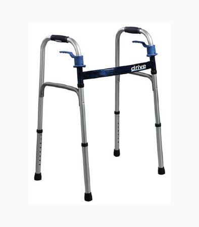 drive Deluxe - Dual Release Folding Walker with Wheels Adjustable Height Aluminum Frame 350 lbs. Weight Capacity 26 to 33-1/2 Inch Height - 10227-4