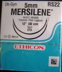 Mersilene - Suture with Needle Nonabsorbable Uncoated White Suture Braided Polyester Size 5 - 0 12 Inch Suture Double-Armed 48 mm Length 1/2 Circle Taper Point Needle - RS22