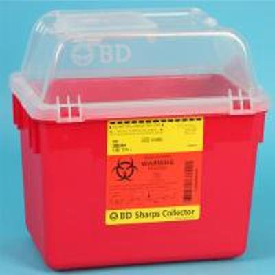 Becton Dickinson BD Sharps Container Nestable 10 X 7 X 10 Inch 8 Quart Red Funnel Lid - 305344