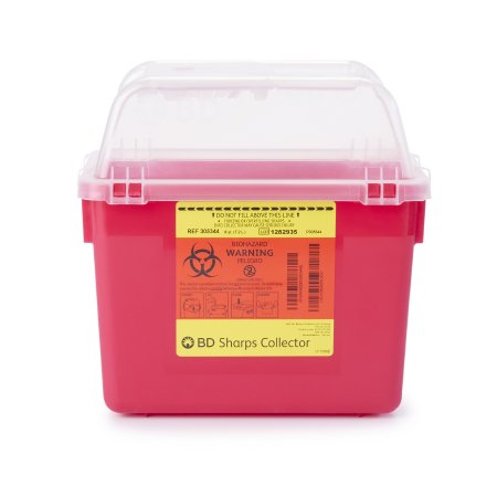 BD - Sharps Container 26 X 29 X 17 cm 8 Quart Red Base / Clear Lid Vertical Entry Hinged Snap On Lid - 305344