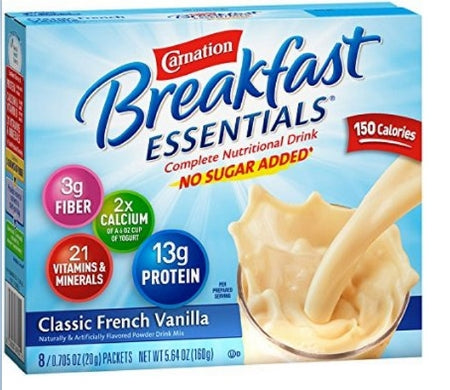 Nestle Healthcare Nutrition Carnation Breakfast Essentials No Sugar Added Oral Supplement French Vanilla Flavor 20 Gram Individual Packet Powder - 12159424