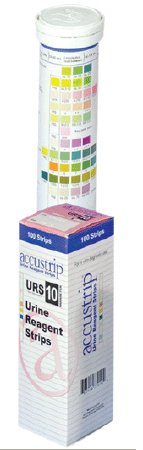 Accustrip - Urinalysis Test Bilirubin, Blood, Glucose, Ketones, Leukocytes, Nitrite, pH, Protein, Specific Gravity, Urobilinogen 100 per Bottle - UA870
