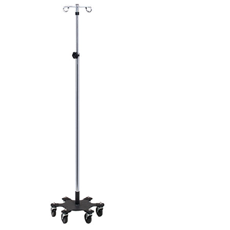 Clinton Industries Infusion Pump IV Stand Ram Horn Hooks 2-Hook 6 Legs Enamel Coated Base with Bumpers, 3 Inch Heavy-duty Rubber Wheel Ball Bearing Casters, 16 Inch Base Diameter - IV-610