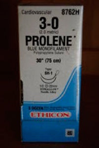 J & J Healthcare Systems Prolene Suture with Needle Nonabsorbable Uncoated Blue Suture Monofilament Polypropylene Suture Size 3-0 30 Inch Suture Double-Armed 22 mm Length 1/2 Circle Taper Point Needle - 8762H