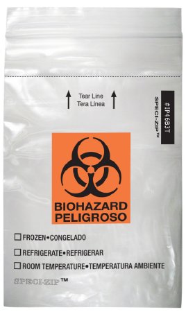 Minigrip Speci-Zip Specimen Transport Bag with Document Pouch 4 X 6 Inch Polyethylene Biohazard Symbol / Storage Instructions Zip Closure NonSterile - IP46B3T