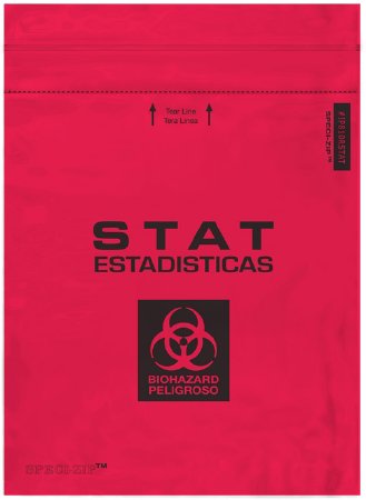 Minigrip Speci-Zip Specimen Transport Bag with Document Pouch 8 X 10 Inch Polyethylene STAT / Biohazard Symbol Zip Closure NonSterile - IP810RSTAT