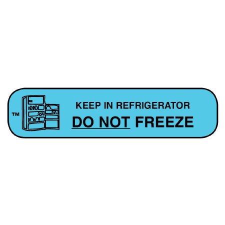 Apothecary Products - Pre-Printed Label Advisory Label Blue Paper Keep In Refrigerator DO NOT FREEZE Black Temperature Control 3/8 X 1-9/16 Inch - 40115