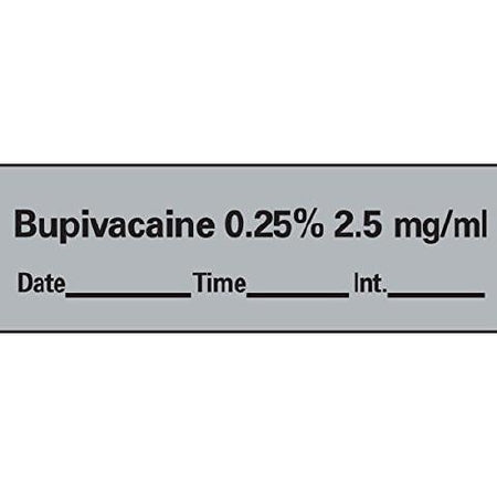 Precision Dynamics Pre-Printed Label Anesthesia Label Bupivacaine 0.25% 2.5 mg / ml Date:___________ Time:_________ Int:_______ Gray 1-1/2 X 1/2 Inch - LAN-42D25