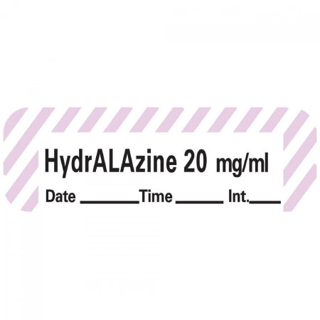 Precision Dynamics Pre-Printed Label Anesthesia Label Hydralazine 20 mg / ml Date:___________ Time:_________ Int:_______ Violet / White 1-1/2 X 1/2 Inch - LANS-118D20