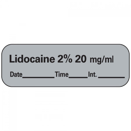 Precision Dynamics Pre-Printed Label Anesthesia Label Lidocaine 2% 20 mg / ml Date:___________ Time:_________ Int:_______ Gray 1-1/2 X 1/2 Inch - LAN-11D20