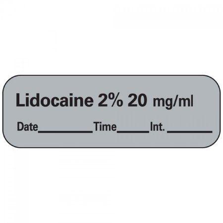 PDC - Drug Label Anesthesia Label Lidocaine 2% mg/mL Date_Time_Int Gray 1/2 X 1-1/2 Inch - LAN-11D20