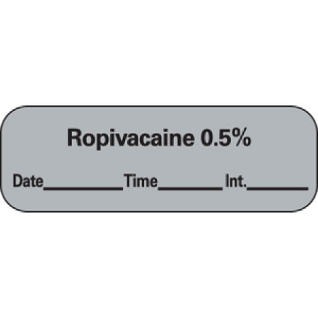 PDC - Drug Label Anesthesia Label Ropivacaine 0.5% Date_Time_Int Gray 1/2 X 1-1/2 Inch - LAN-32D05
