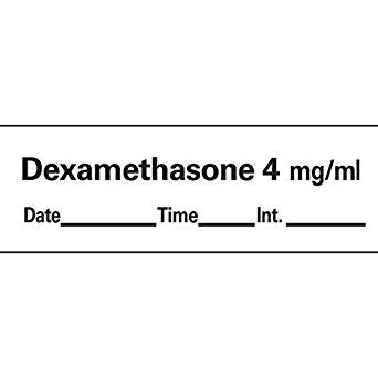 Precision Dynamics - Drug Label Anesthesia Label Tape Dexamethason4 mg/mL Date_Time_Int White 1/2 X 1-1/2 Inch - AN-132D4