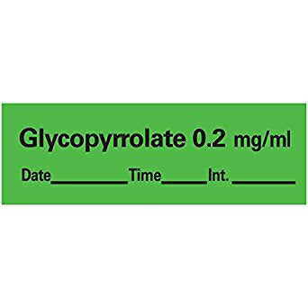 Precision Dynamics Pre-Printed Label Anesthesia Label Glycopyrrolate 0.2 mg / ml Date:___________ Time:_________ Int:_______ Green 1-1/2 X 1/2 Inch - AN-9D02