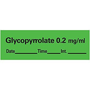 Precision Dynamics - Drug Label Anesthesia Label Tape Glycopyrrolate 0.2 mg/mL Date_Time_Int_ Green 1/2 X 1-1/2 Inch - AN-9D02